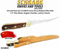 Schrade Knives Schrade Next Gen SC168UH Uncle Henry Walleye Fillet Knife 5.3" Plain Blade, Stagalon Handles, Leather Sheath Schrade Knives Schrade Next Gen SC168UH Uncle Henry Walleye Fillet Knife 5.3" Plain Blade, Stagalon Handles, Leather Sheath