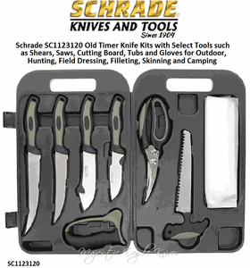 Schrade Knives Schrade SC1123120 Old Timer Knife Kits with Select Tools such as Shears, Saws, Cutting Board, Tubs and Gloves for Outdoor, Hunting, Field Dressing, Filleting, Skinning and Camping