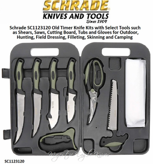 Schrade Knives Schrade SC1123120 Old Timer Knife Kits with Select Tools such as Shears, Saws, Cutting Board, Tubs and Gloves for Outdoor, Hunting, Field Dressing, Filleting, Skinning and Camping