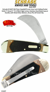 Schrade Knives Schrade SC16OT Old Timer Hawkbill Pruner Liner Lock Folding Pocket Knife 4" Closed 3" 7Cr17MoV High Carbon Stainless Steel Blade Sawcut Handles with Nickel Silver Bolsters, Brass Pins & Pocket Clip Schrade Knives Schrade SC16OT Old Timer Hawkbill Pruner Liner Lock Folding Pocket Knife 4" Closed 3" 7Cr17MoV High Carbon Stainless Steel Blade Sawcut Handles with Nickel Silver Bolsters, Brass Pins & Pocket Clip