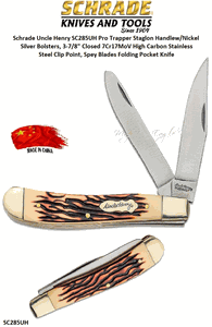 Schrade Knives Schrade SC285UH Uncle Henry Pro Trapper Staglon Handle with Nickel Silver Bolsters, 3-7/8" Closed 7Cr17MoV High Carbon Stainless Steel Clip Point, Spey Blades Folding Pocket Knife
