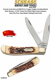 Schrade Knives Schrade SC285UH Uncle Henry Pro Trapper Staglon Handle with Nickel Silver Bolsters, 3-7/8" Closed 7Cr17MoV High Carbon Stainless Steel Clip Point, Spey Blades Folding Pocket Knife Schrade Knives Schrade SC285UH Uncle Henry Pro Trapper Staglon Handle with Nickel Silver Bolsters, 3-7/8" Closed 7Cr17MoV High Carbon Stainless Steel Clip Point, Spey Blades Folding Pocket Knife