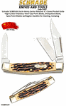 Schrade Knives Schrade SC885UH Uncle Henry Senior Rancher 4" Closed Pocket Knife High Carbon Stainless Steel Clip-Point Blade, Sheepsfoot Blade, Spey Point Blades w/Staglon Handles for Hunting, Camping