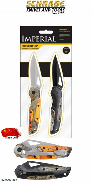 Schrade Knives SCIMPCOM11CP Schrade Imperial Snowblind 2pc. Liner Lock Clip Folder Knife Combo, 3Cr13 Stainless Steel Clip Point Blades with Ambidextrous Thumb Hole, Snowblind Camo Aluminum Handle with Lanyard Hole and Pocket Clip Schrade Knives SCIMPCOM11CP Schrade Imperial Snowblind 2pc. Liner Lock Clip Folder Knife Combo, 3Cr13 Stainless Steel Clip Point Blades with Ambidextrous Thumb Hole, Snowblind Camo Aluminum Handle with Lanyard Hole and Pocket Clip