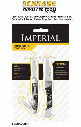 Schrade Knives SCIMPCOM1CP Schrade Imperial 2 pc. Combo Pack w/IMP41 and IMP43 Pocket Knives Gray Swirl  Polymer Handles