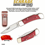 Schrade Knives SCLB5 Uncle Henry Smokey Lockback Folding Pocket Knife 2-5/8" 7Cr17MoV Stainless Steel Satin Clip Point Plain Blade Wood Handles, Brown Leather Belt Sheath Nickel Silver Bolsters Brass Pins