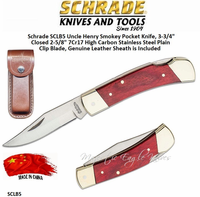 Schrade Knives SCLB5 Uncle Henry Smokey Lockback Folding Pocket Knife 2-5/8" 7Cr17MoV Stainless Steel Satin Clip Point Plain Blade Wood Handles, Brown Leather Belt Sheath Nickel Silver Bolsters Brass Pins Schrade Knives SCLB5 Uncle Henry Smokey Lockback Folding Pocket Knife 2-5/8" 7Cr17MoV Stainless Steel Satin Clip Point Plain Blade Wood Handles, Brown Leather Belt Sheath Nickel Silver Bolsters Brass Pins