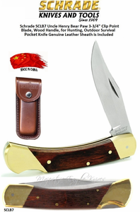 Schrade Knives SCLB7 Uncle Henry Bear Paw 3-3/4" Clip Point Blade, Brass Liners, Brass Bolsters, Lockback Wood Handle, for Hunting, Outdoor Survival Pocket Knife Genuine Leather Sheath is Included Schrade Knives SCLB7 Uncle Henry Bear Paw 3-3/4" Clip Point Blade, Brass Liners, Brass Bolsters, Lockback Wood Handle, for Hunting, Outdoor Survival Pocket Knife Genuine Leather Sheath is Included