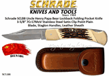 Schrade Knives SCLB8 Uncle Henry Papa Bear Lockback Folding Pocket Knife 5" Closed 3-5/8″ 7Cr17MoV Stainless Steel Satin Clip Point Plain Blade, Staglon Handles, Leather Sheath