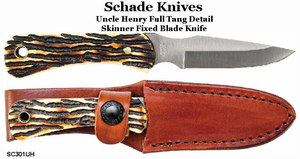 Schrade Knives The 301UH Uncle Henry Caping Fixed Blade Hunting Knife 3.12" Satin Plain Blade, Staglon Handles, Leather Sheath