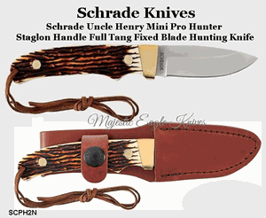 Schrade Knives The SCPH2N Uncle HenryĹ˝ Mini Pro HunterĹ˝ Full Tang Fixed Blade Knife Staglon Handles, Leather Sheath