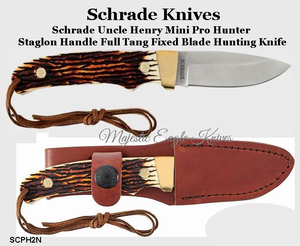 Schrade Knives The SCPH2N Uncle HenryĹ˝ Mini Pro HunterĹ˝ Full Tang Fixed Blade Knife Staglon Handles, Leather Sheath Schrade Knives The SCPH2N Uncle HenryĹ˝ Mini Pro HunterĹ˝ Full Tang Fixed Blade Knife Staglon Handles, Leather Sheath