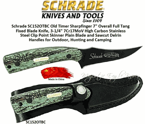 Schrade SC152OTBC Old Timer Sharpfinger 7" Overall Full Tang Fixed Blade Knife, 3-1/4" 7Cr17MoV High Carbon Stainless Steel Clip Point Skinner Plain Blade and Sawcut Delrin Handles for Outdoor, Hunting and Camping 