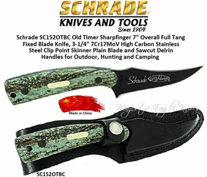 Schrade SC152OTBC Old Timer Sharpfinger 7" Overall Full Tang Fixed Blade Knife, 3-1/4" 7Cr17MoV High Carbon Stainless Steel Clip Point Skinner Plain Blade and Sawcut Delrin Handles for Outdoor, Hunting and Camping 
