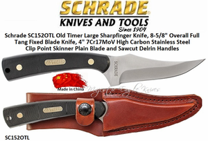 Schrade SC152OTL Old Timer Large Sharpfinger Knife, 8-5/8" Overall Full Tang Fixed Blade Knife, 4" 7Cr17MoV High Carbon Stainless Steel Clip Point Skinner Plain Blade and Sawcut Delrin Handles Schrade SC152OTL Old Timer Large Sharpfinger Knife, 8-5/8" Overall Full Tang Fixed Blade Knife, 4" 7Cr17MoV High Carbon Stainless Steel Clip Point Skinner Plain Blade and Sawcut Delrin Handles
