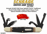 Schrade SC24OT Old Timer Splinter Carvin� Traditional Pocket Knife 65Mn Carbon Steel 6 Peace Tools Sawcut Handles w/Nickel Silver Bolsters 