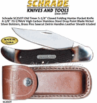 Schrade SC25OT Old Timer 5-1/4" Closed Folding Hunter Pocket Knife 4-1/8" 7Cr17MoV High Carbon Stainless Steel Drop Point Blade Nickel Silver Bolsters, Brass Pins Sawcut Delrin Handles Leather Sheath Icluded