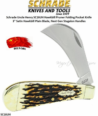Schrade Uncle Henry SC16UH Hawkbill Pruner Folding Pocket Knife 3" Satin Hawkbill Plain Blade, Next Gen Stagalon Handles Schrade Uncle Henry SC16UH Hawkbill Pruner Folding Pocket Knife 3" Satin Hawkbill Plain Blade, Next Gen Stagalon Handles