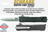 Shrade Knives SCHOTF3S Schrade Viper 3 OTF Assisted 3.5" Bead Blast Combo Double Edge Spear Point Blade, Gray Aluminum Handled Knife Shrade Knives SCHOTF3S Schrade Viper 3 OTF Assisted 3.5" Bead Blast Combo Double Edge Spear Point Blade, Gray Aluminum Handled Knife