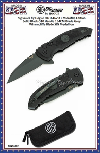 SIG Sauer by Hogue Elishewitz SIG16162 X-1-MicroSwitch Black Button Lock Folding Knife 2-3/4" Gray Cerakote Finish CPM-154 Stainless Wharncliffe Blade, Black Textured G10 Handles Black Nylon Zippered Storage Pouch. Boxed SIG Sauer by Hogue Elishewitz SIG16162 X-1-MicroSwitch Black Button Lock Folding Knife 2-3/4" Gray Cerakote Finish CPM-154 Stainless Wharncliffe Blade, Black Textured G10 Handles Black Nylon Zippered Storage Pouch. Boxed