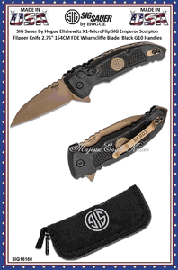 SIG Sauer by Hogue SIG16160 SIG Sauer by Hogue Elishewitz X1-MicroFlip SIG Emperor Scorpion Flipper Knife 2.75" 154CM FDE Wharncliffe Blade, Black G10 Handles 