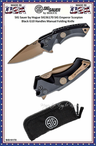 SIG Sauer by Hogue SIG16170 SIG Sauer by Hogue Elishewitz X1-MicroFlip SIG Emperor Scorpion Flipper Knife 2.75" 154CM FDE Drop Point Blade, Black G10 Handles SIG Sauer by Hogue SIG16170 SIG Sauer by Hogue Elishewitz X1-MicroFlip SIG Emperor Scorpion Flipper Knife 2.75" 154CM FDE Drop Point Blade, Black G10 Handles