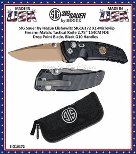 SIG Sauer by Hogue SIG16172 SIG Sauer by Hogue Elishewitz SIG X-1 Microflip Tactical Flipper: 2.75" Drop Point Blade Grey Cerakote Finish Solid Black G10 Handles   