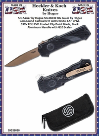 SIG Sauer by Hogue SIG36030 SIG Sauer by Hogue Compound Tactical OTF AUTO Knife 3.5" CPM-S30V FDE PVD Coated Clip Point Blade, Black Aluminum Handle with G10 Scales SIG Sauer by Hogue SIG36030 SIG Sauer by Hogue Compound Tactical OTF AUTO Knife 3.5" CPM-S30V FDE PVD Coated Clip Point Blade, Black Aluminum Handle with G10 Scales