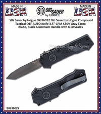 SIG Sauer by Hogue SIG36022 SIG Sauer by Hogue Compound Tactical OTF AUTO Knife 3.5" CPM-S30V Gray Tanto Blade, Black Aluminum Handle with G10 Scales SIG Sauer by Hogue SIG36022 SIG Sauer by Hogue Compound Tactical OTF AUTO Knife 3.5" CPM-S30V Gray Tanto Blade, Black Aluminum Handle with G10 Scales