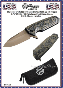 SIG Sauer by Hogue SIG36218 SIG Green G10 G-Mascus Handled Flipper Folding Pocket Knife