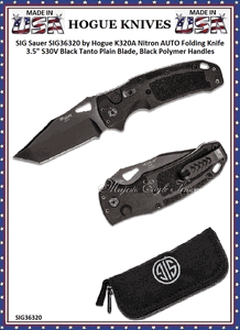 SIG Sauer by Hogue SIG36320 SIG Sauer by Hogue K320A Nitron AUTO Folding Knife 3.5" S30V Black Tanto Plain Blade, Black Polymer Handles 