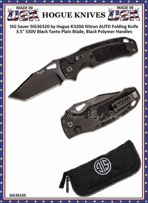 SIG Sauer by Hogue SIG36320 SIG Sauer by Hogue K320A Nitron AUTO Folding Knife 3.5" S30V Black Tanto Plain Blade, Black Polymer Handles SIG Sauer by Hogue SIG36320 SIG Sauer by Hogue K320A Nitron AUTO Folding Knife 3.5" S30V Black Tanto Plain Blade, Black Polymer Handles
