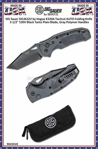SIG Sauer by Hogue SIG36322 K320A Tactical AUTO Folding Knife 3.5" S30V Black Tanto Plain Blade, Gray Polymer Handles SIG Sauer by Hogue SIG36322 K320A Tactical AUTO Folding Knife 3.5" S30V Black Tanto Plain Blade, Gray Polymer Handles