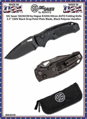 SIG Sauer by Hogue SIG36330 SIG Sauer by Hogue K320A Nitron ABLE Lock Folding Knife 3.5" S30V Black Drop Point Plain Blade, Black Polymer Handles  