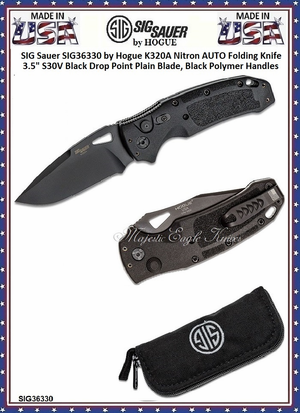 SIG Sauer by Hogue SIG36330 SIG Sauer by Hogue K320A Nitron ABLE Lock Folding Knife 3.5" S30V Black Drop Point Plain Blade, Black Polymer Handles  