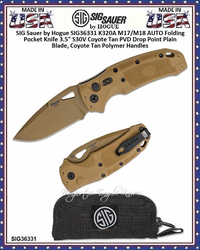 SIG Sauer by Hogue SIG36331 K320A M17/M18 AUTO Folding Knife 4-1/2" Closed 3-1/2" S30V Coyote Tan PVD Drop Point Plain Blade, Coyote Tan Polymer Handles SIG Sauer by Hogue SIG36331 K320A M17/M18 AUTO Folding Knife 4-1/2" Closed 3-1/2" S30V Coyote Tan PVD Drop Point Plain Blade, Coyote Tan Polymer Handles