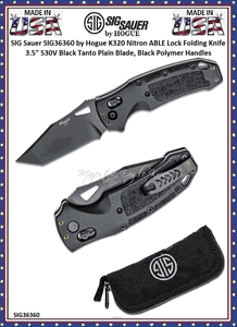  SIG Sauer by Hogue SIG36360 K320 Nitron ABLE Lock Folding Knife 3.5" S30V Black Tanto Plain Blade, Black Polymer Handles  
