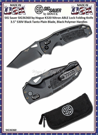 SIG Sauer by Hogue SIG36360 K320 Nitron ABLE Lock Folding Knife 3.5" S30V Black Tanto Plain Blade, Black Polymer Handles SIG Sauer by Hogue SIG36360 K320 Nitron ABLE Lock Folding Knife 3.5" S30V Black Tanto Plain Blade, Black Polymer Handles