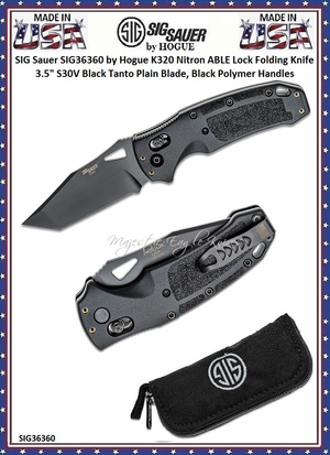 SIG Sauer by Hogue SIG36360 K320 Nitron ABLE Lock Folding Knife 3.5" S30V Black Tanto Plain Blade, Black Polymer Handles SIG Sauer by Hogue SIG36360 K320 Nitron ABLE Lock Folding Knife 3.5" S30V Black Tanto Plain Blade, Black Polymer Handles