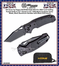 SIG Sauer by Hogue SIG36364 K320 AXG Pro ABLE Lock Folding Knife 4-1/2" Closed 3.5" S30V Black Cerakote Tanto Blade, Black Aluminum Handles with Black G10 Inserts, AXIS/Crossbar Lock SIG Sauer by Hogue SIG36364 K320 AXG Pro ABLE Lock Folding Knife 4-1/2" Closed 3.5" S30V Black Cerakote Tanto Blade, Black Aluminum Handles with Black G10 Inserts, AXIS/Crossbar Lock