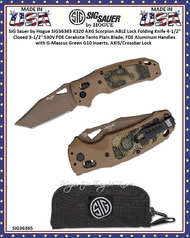 SIG Sauer by Hogue SIG36365 K320 AXG Scorpion ABLE Lock Folding Knife 4-1/2" Closed 3-1/2" S30V FDE Cerakote Tanto Plain Blade, FDE Aluminum Handles with G-Mascus Green G10 Inserts, AXIS/Crossbar Lock SIG Sauer by Hogue SIG36365 K320 AXG Scorpion ABLE Lock Folding Knife 4-1/2" Closed 3-1/2" S30V FDE Cerakote Tanto Plain Blade, FDE Aluminum Handles with G-Mascus Green G10 Inserts, AXIS/Crossbar Lock