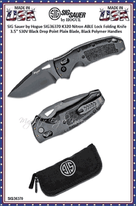 SIG Sauer by Hogue SIG36370 K320 Nitron ABLE Lock Folding Knife 3.5" S30V Black Drop Point Plain Blade, Black Polymer Handles 