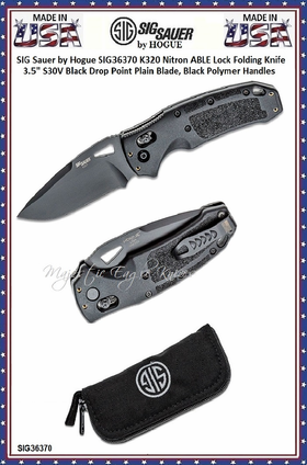 SIG Sauer by Hogue SIG36370 K320 Nitron ABLE Lock Folding Knife 3.5" S30V Black Drop Point Plain Blade, Black Polymer Handles 