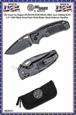 SIG Sauer by Hogue SIG36370 K320 Nitron ABLE Lock Folding Knife 3.5" S30V Black Drop Point Plain Blade, Black Polymer Handles 