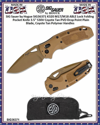 SIG Sauer by Hogue SIG36371 K320 M17/M18 ABLE Lock Folding Knife 4-1/2" Closed 3-1/2" S30V Coyote Tan PVD Drop Point Plain Blade, Coyote Tan Polymer Handles, AXIS/Crossbar Lock SIG Sauer by Hogue SIG36371 K320 M17/M18 ABLE Lock Folding Knife 4-1/2" Closed 3-1/2" S30V Coyote Tan PVD Drop Point Plain Blade, Coyote Tan Polymer Handles, AXIS/Crossbar Lock
