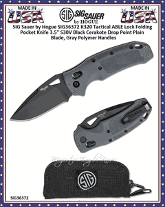 SIG Sauer by Hogue SIG36372 K320 Tactical ABLE Lock Folding Knife 4-1/2" Closed 3-1/2" S30V Black Cerakote Drop Point Plain Blade, Gray Polymer Handles, AXIS/Crossbar Lock