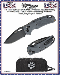 SIG Sauer by Hogue SIG36372 K320 Tactical ABLE Lock Folding Knife 4-1/2" Closed 3-1/2" S30V Black Cerakote Drop Point Plain Blade, Gray Polymer Handles, AXIS/Crossbar Lock SIG Sauer by Hogue SIG36372 K320 Tactical ABLE Lock Folding Knife 4-1/2" Closed 3-1/2" S30V Black Cerakote Drop Point Plain Blade, Gray Polymer Handles, AXIS/Crossbar Lock