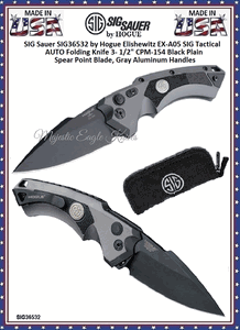 SIG Sauer by Hogue SIG36532 Elishewitz EX-A05 SIG Tactical AUTO Folding Knife 3.5" CPM-154 Black Plain Spear Point Blade, Gray Aluminum Handles 