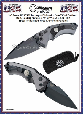 SIG Sauer by Hogue SIG36532 Elishewitz EX-A05 SIG Tactical AUTO Folding Knife 3.5" CPM-154 Black Plain Spear Point Blade, Gray Aluminum Handles SIG Sauer by Hogue SIG36532 Elishewitz EX-A05 SIG Tactical AUTO Folding Knife 3.5" CPM-154 Black Plain Spear Point Blade, Gray Aluminum Handles