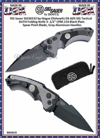 SIG Sauer by Hogue SIG36532 Elishewitz EX-A05 SIG Tactical AUTO Folding Knife 3.5" CPM-154 Black Plain Spear Point Blade, Gray Aluminum Handles SIG Sauer by Hogue SIG36532 Elishewitz EX-A05 SIG Tactical AUTO Folding Knife 3.5" CPM-154 Black Plain Spear Point Blade, Gray Aluminum Handles